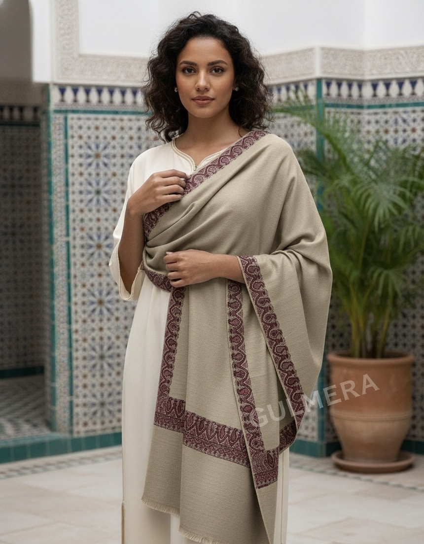 KANI BORDER WOOL BLEND SHAWL