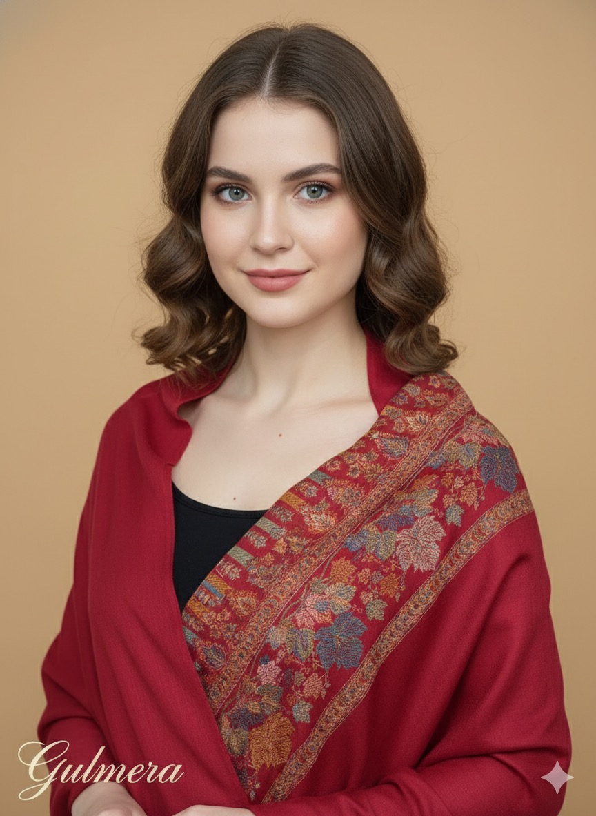 JAMAVAR PALLA BORDER SHAWL WOOL BLEND 