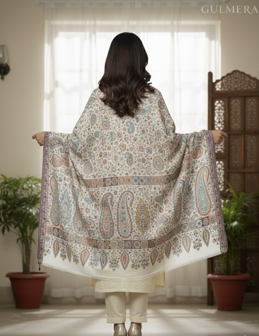 WOOL SILK KANI STOLE CREAM 