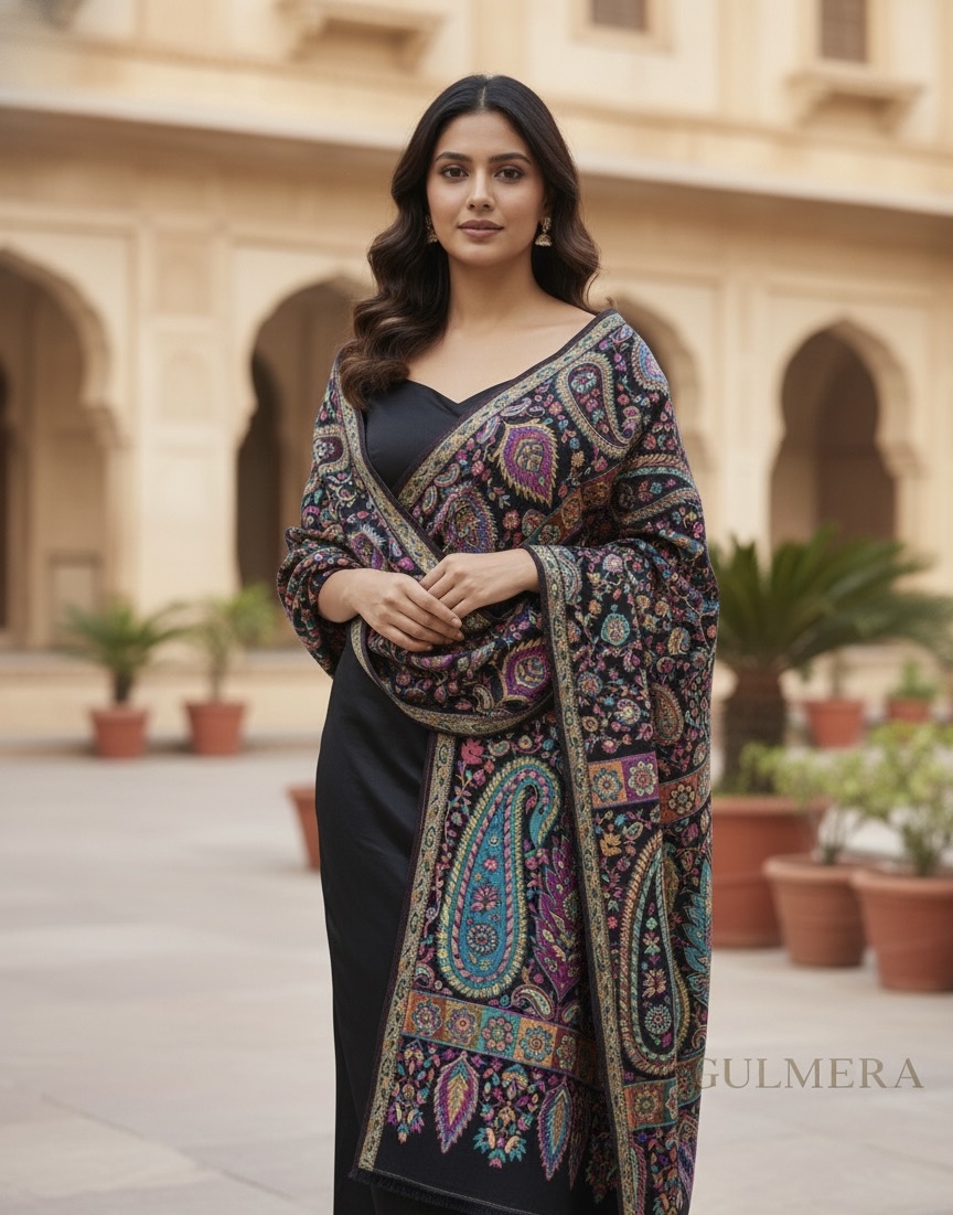 MULTY KANI WOOL SILK STOLE BLACK 